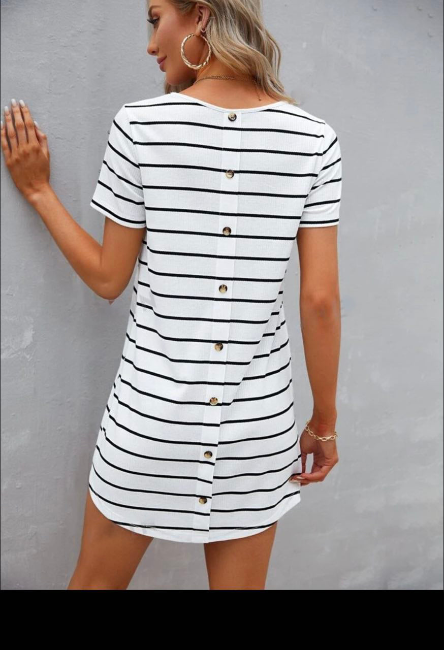 STRIPE SHIRT DRESS WITH BUTTON BACK