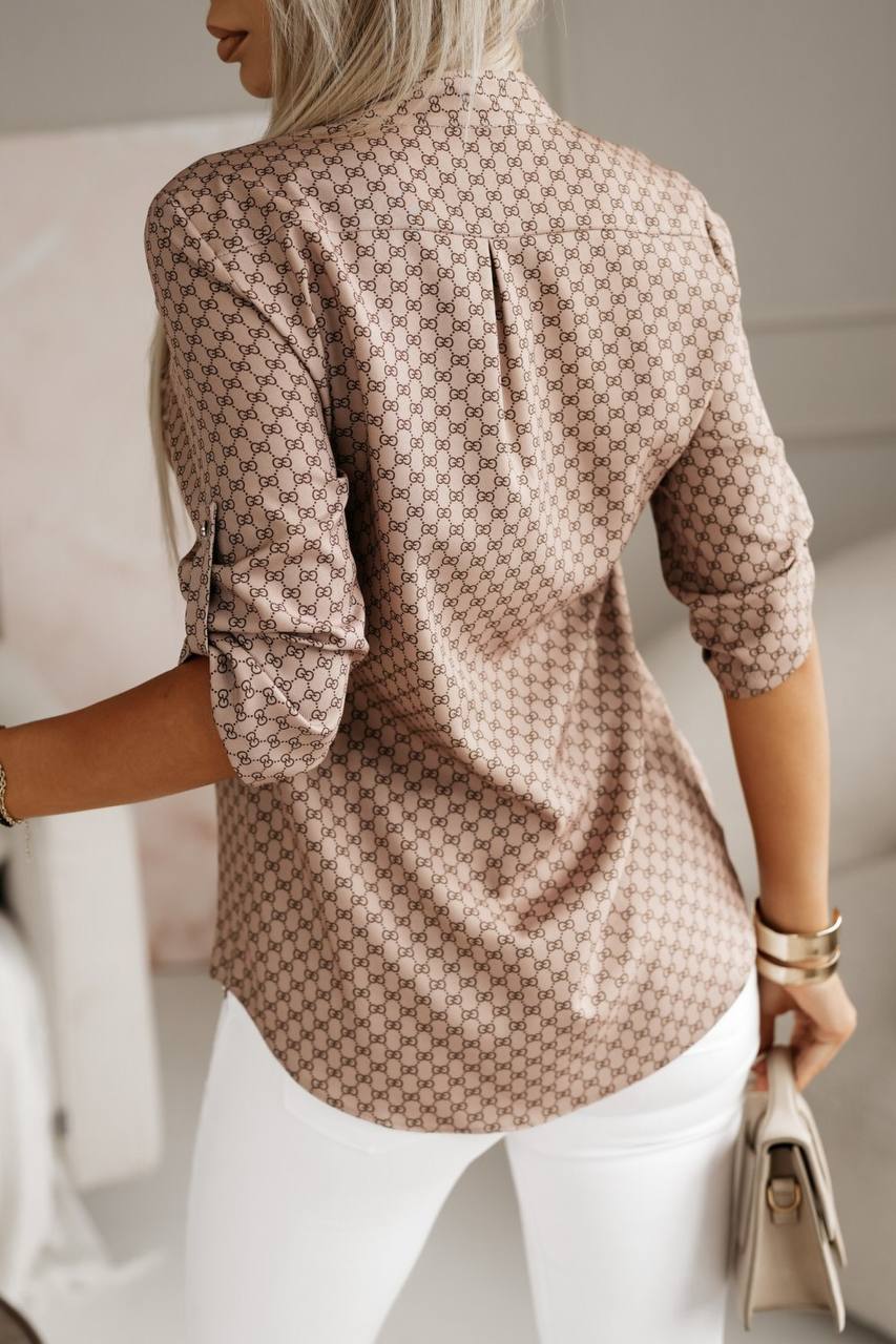 HALF BUTTON DESIGN BLOUSE WITH SHORT SLEEVE