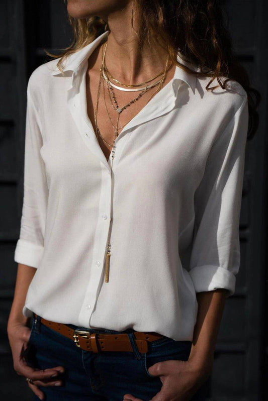 Long Sleeve Basic Cotton Blouse