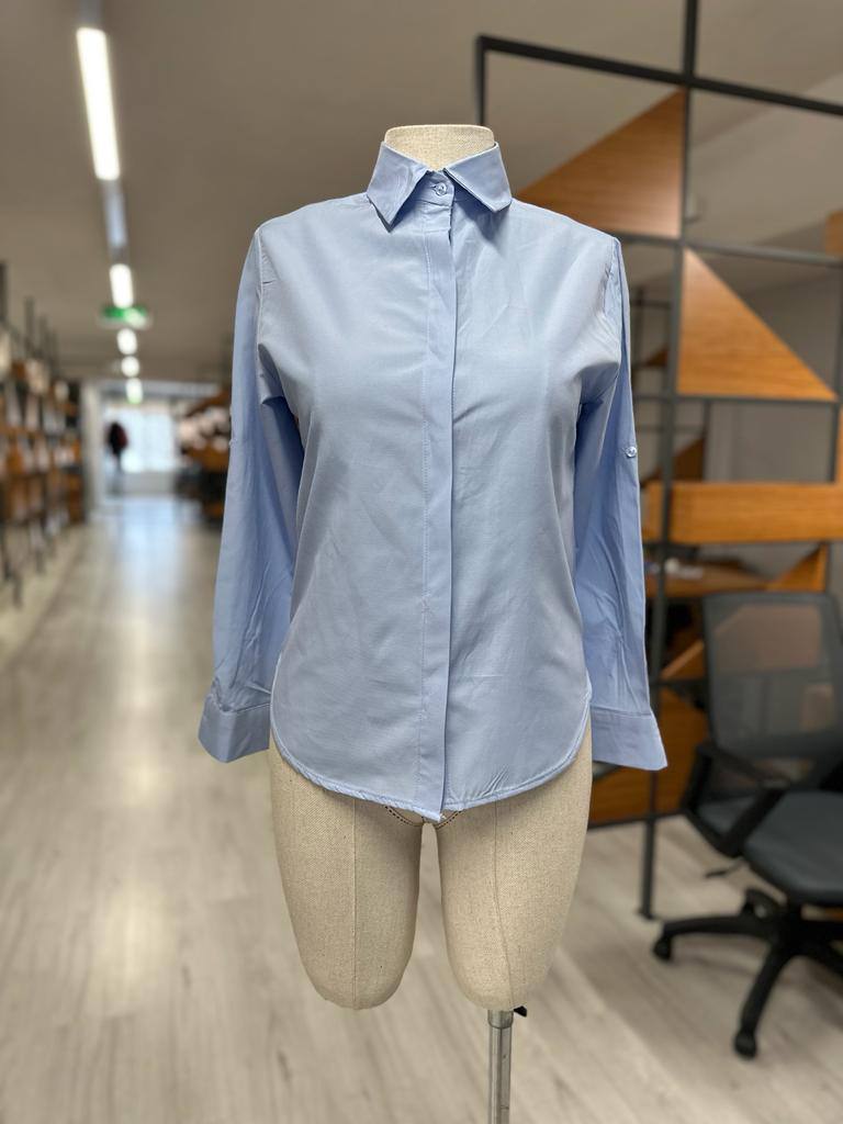 Hidden Button Solid Button Up Shirt Blouse