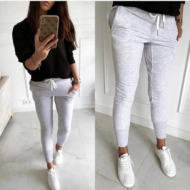 Women Elastic Waist Tapered Jogging Pants