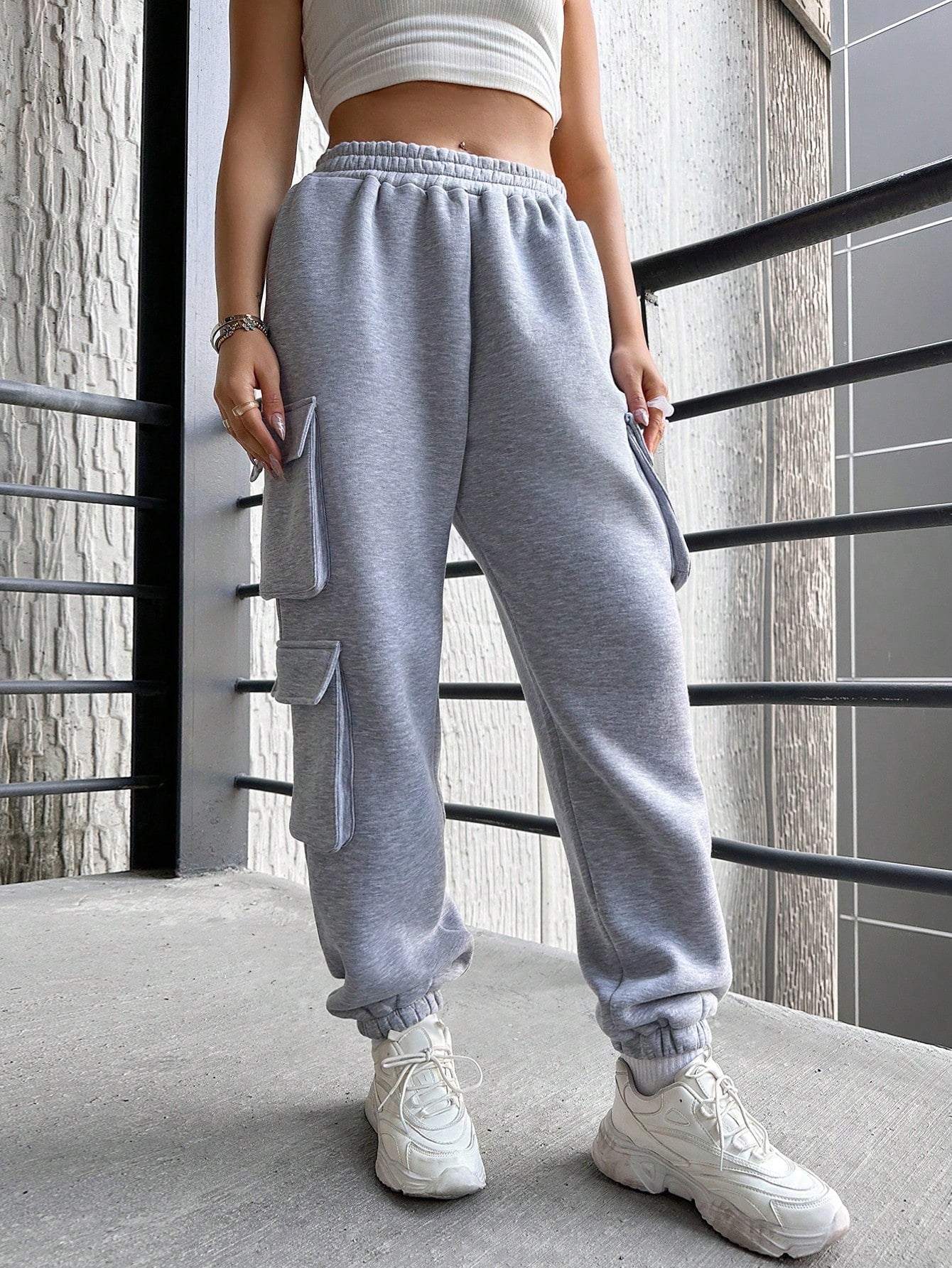 Cargo Sweatpants Solid Jogger Pants with Pocket