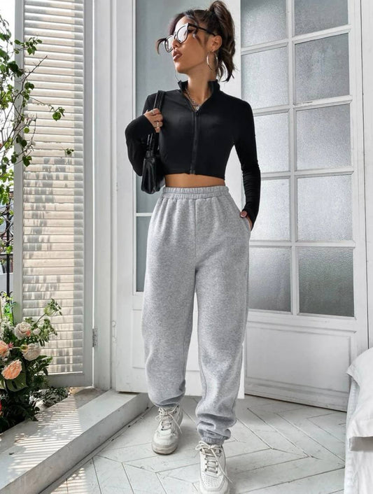 Flap Solid Sweatpants with Pockets