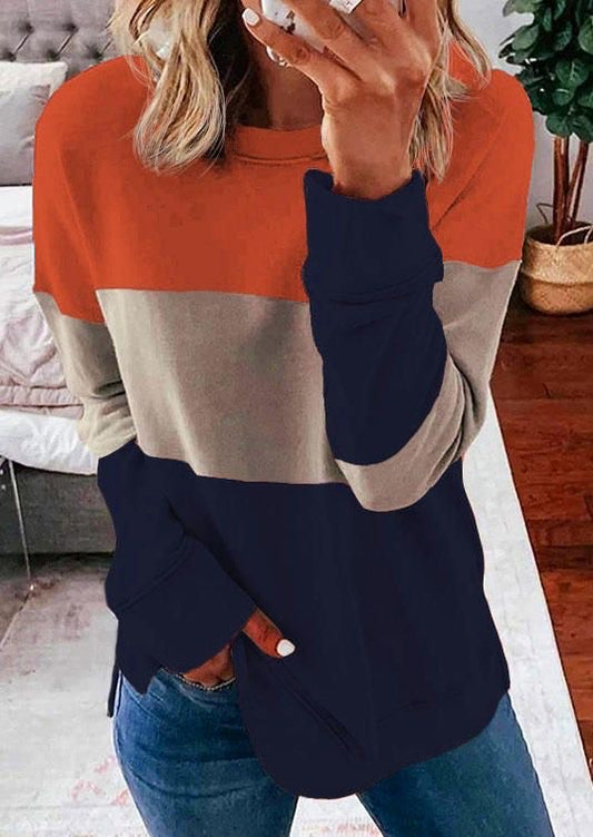 Color Block Pullover Sweatshirt Blouse