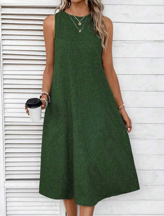 SLEEVELESS OVERSIZE MIDI VEST DRESS WITH POCKET