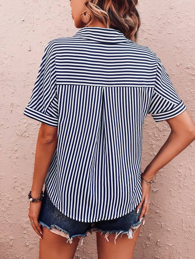 Short Sleeve Stipe Button Up Shirt