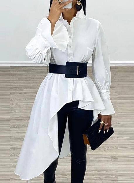 Casual Asymmetrical Button Down Shirt Dress (Including Black Belt)