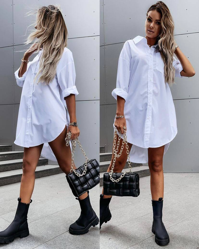 Cotton Blend Buttoned Shirt Dress