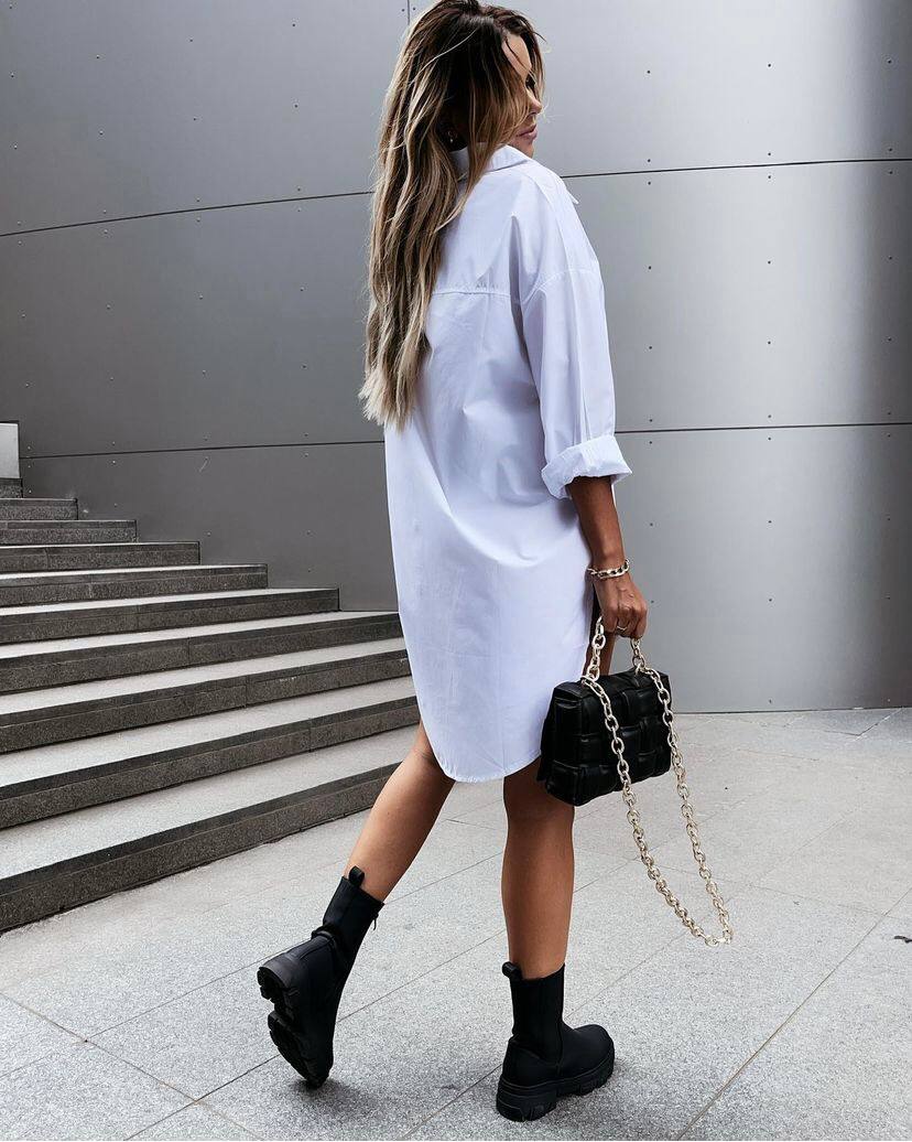 Cotton Blend Buttoned Shirt Dress