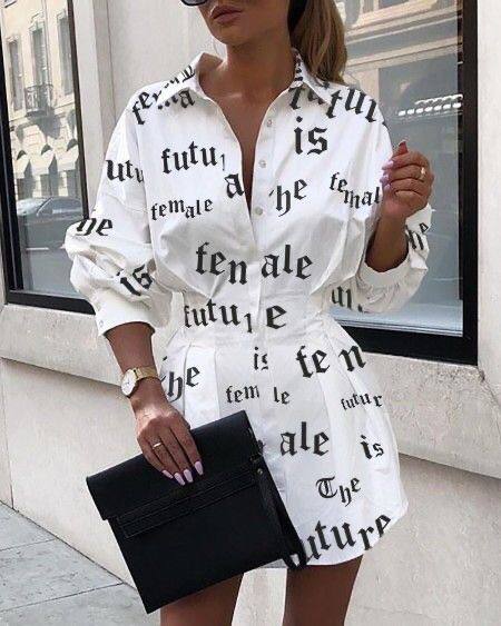 Printed Buttoned Shirt Dress