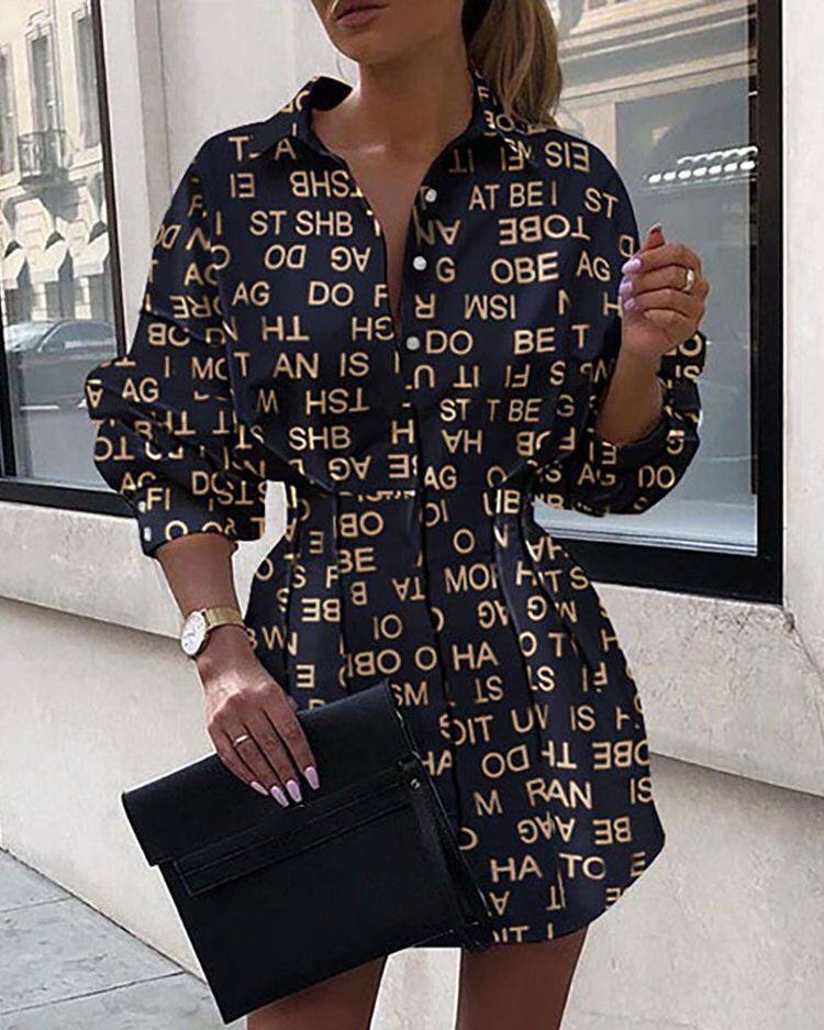 Printed Buttoned Shirt Dress