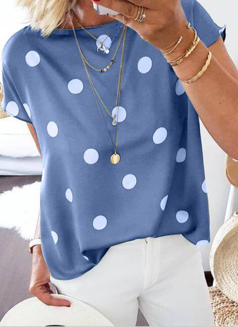 Short Sleeve Solid Polka Dot Blouse Tops