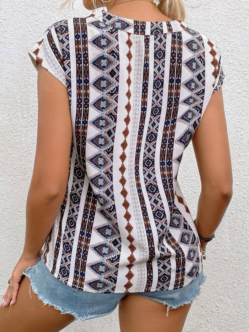 Batwing Sleeve V Neck Ethnic Top Blouse