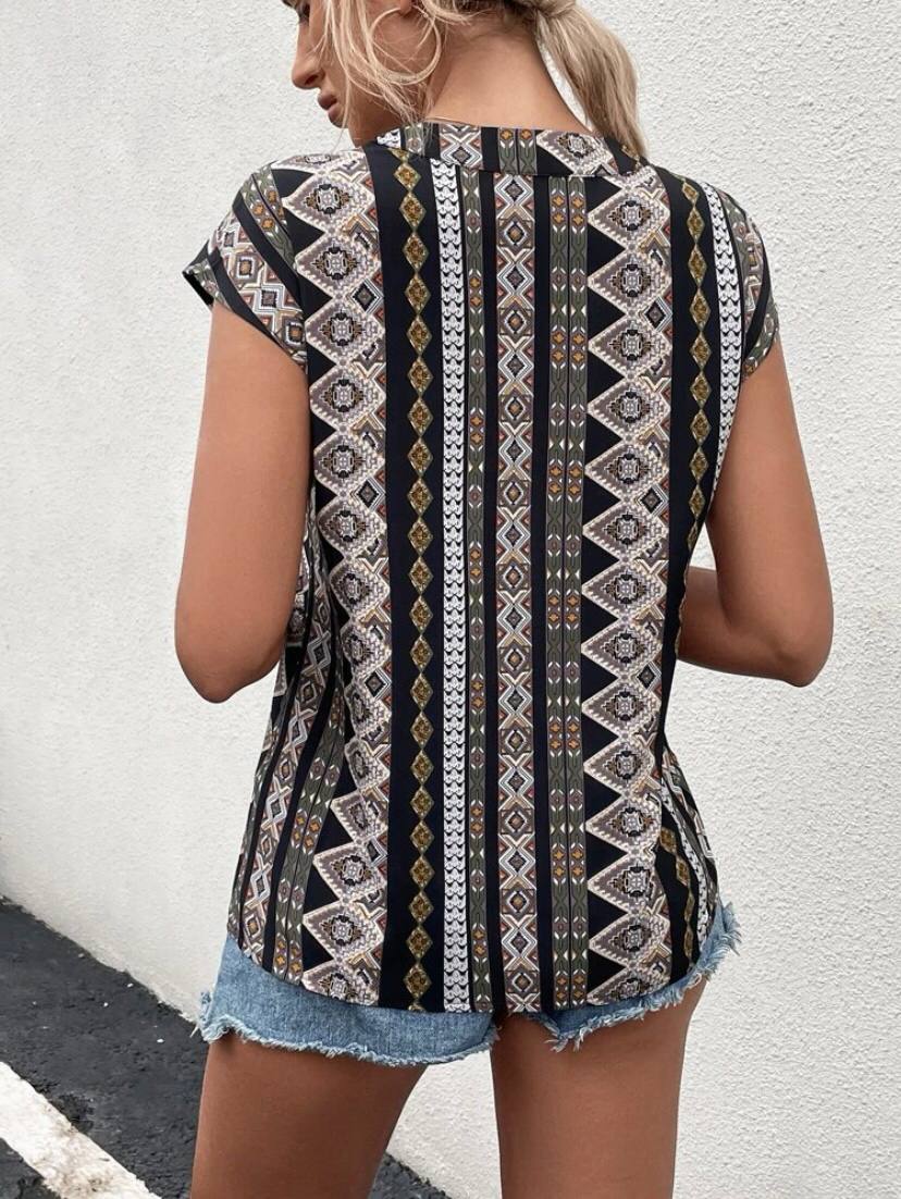 Batwing Sleeve V Neck Ethnic Top Blouse