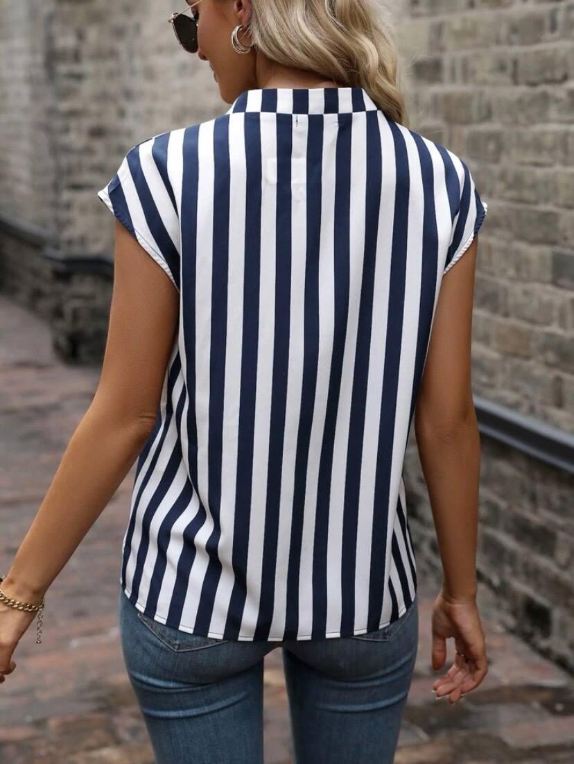 Batwing Sleeve V Neck Stripe Top Blouse