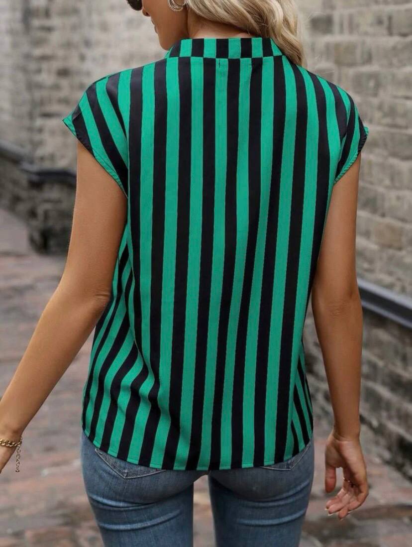 Batwing Sleeve V Neck Stripe Top Blouse