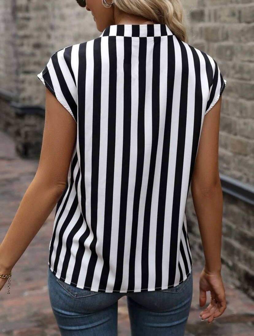 Batwing Sleeve V Neck Stripe Top Blouse