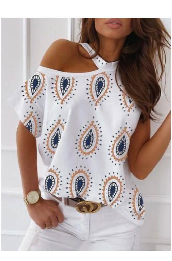 One Off Shoulder Tops Short Sleeves Blouse