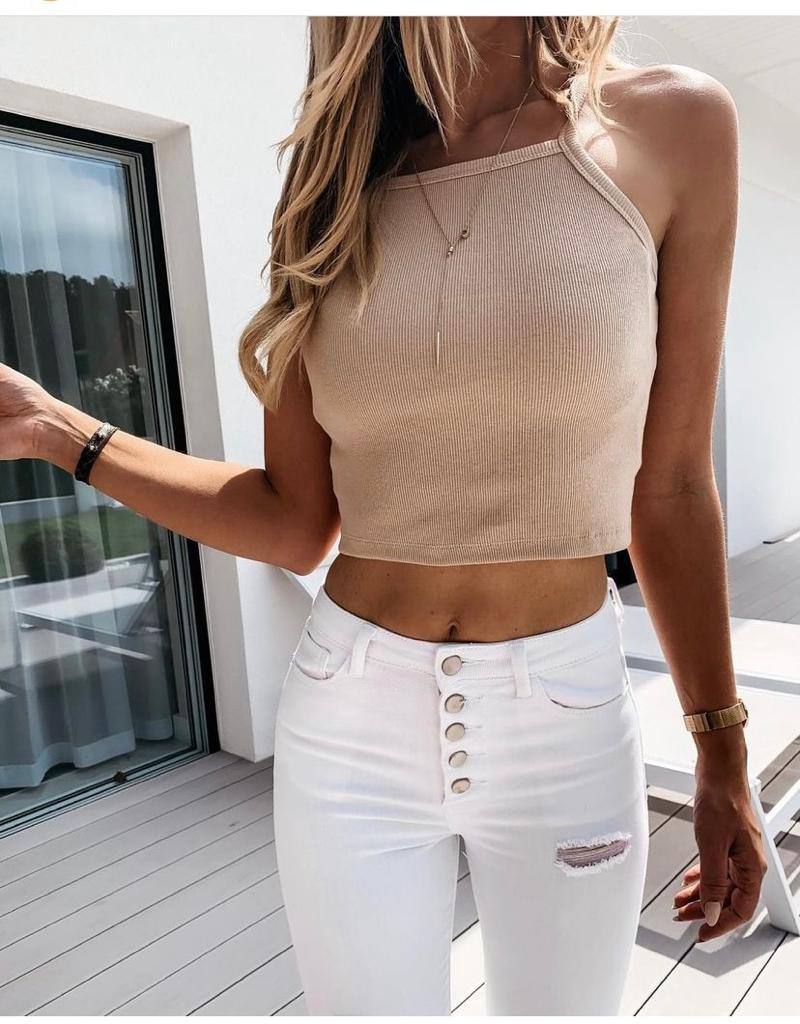 Cotton Blend Solid Crop Tank Top