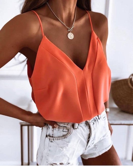 V Neck Spaghetti Strap Top