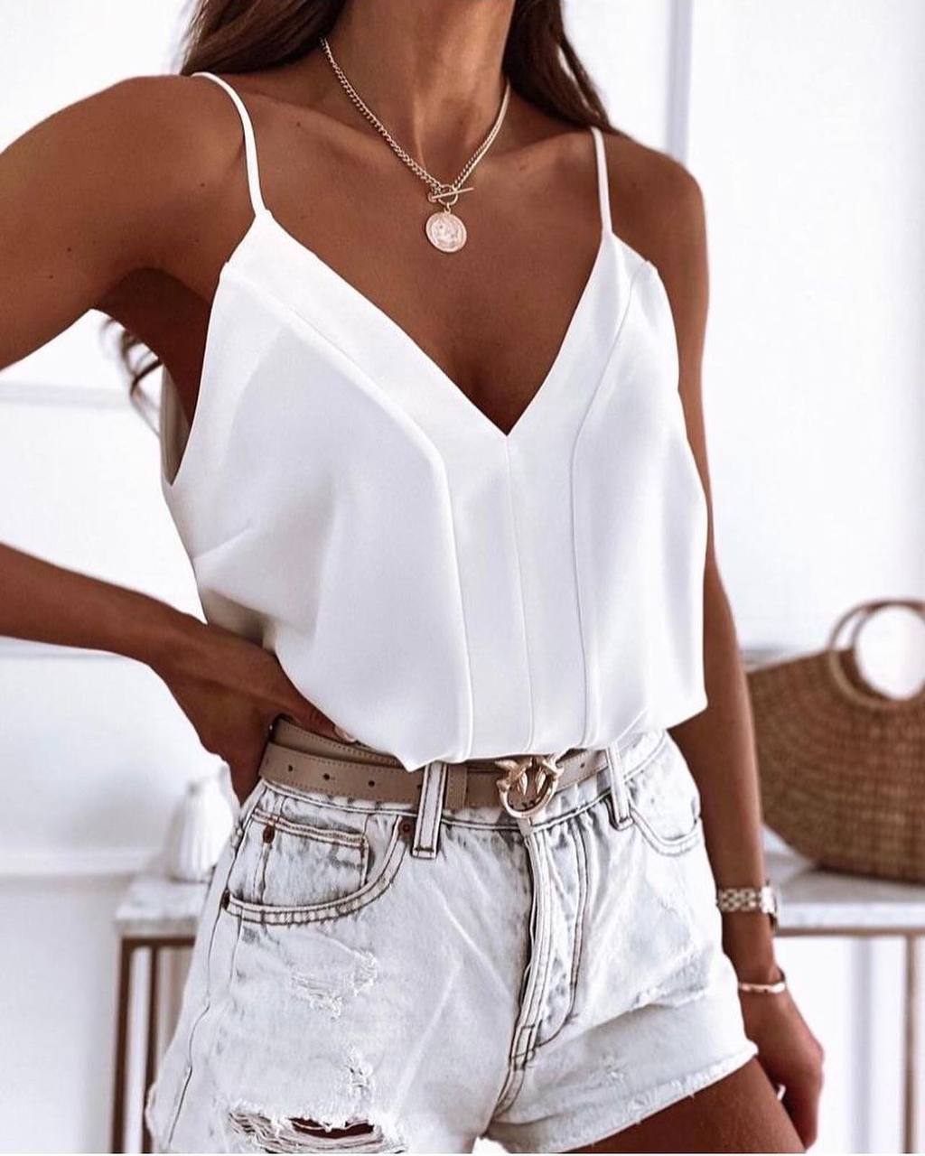 V Neck Spaghetti Strap Top