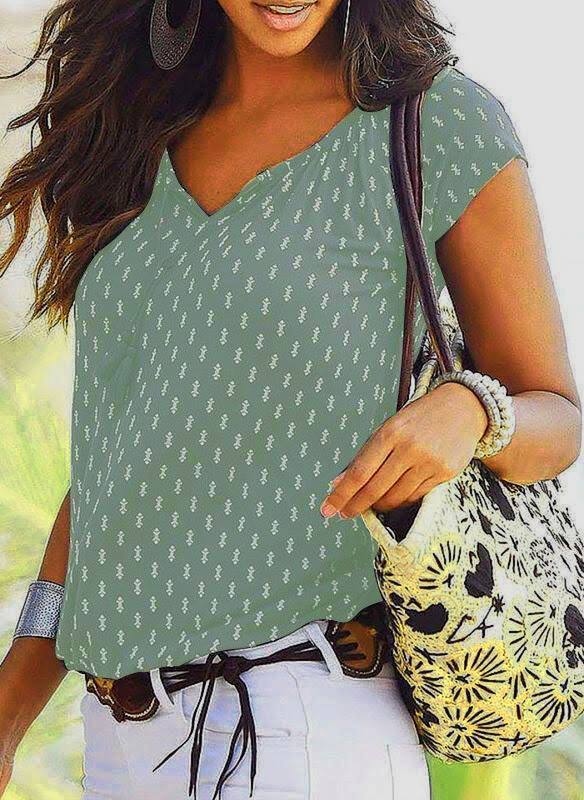 Short Sleeve Tassel Tie Accent Blouse