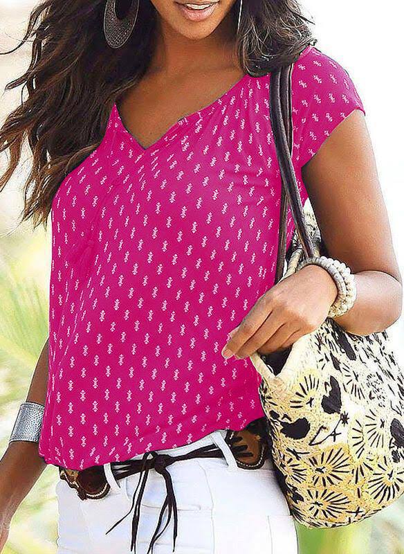 Short Sleeve Tassel Tie Accent Blouse