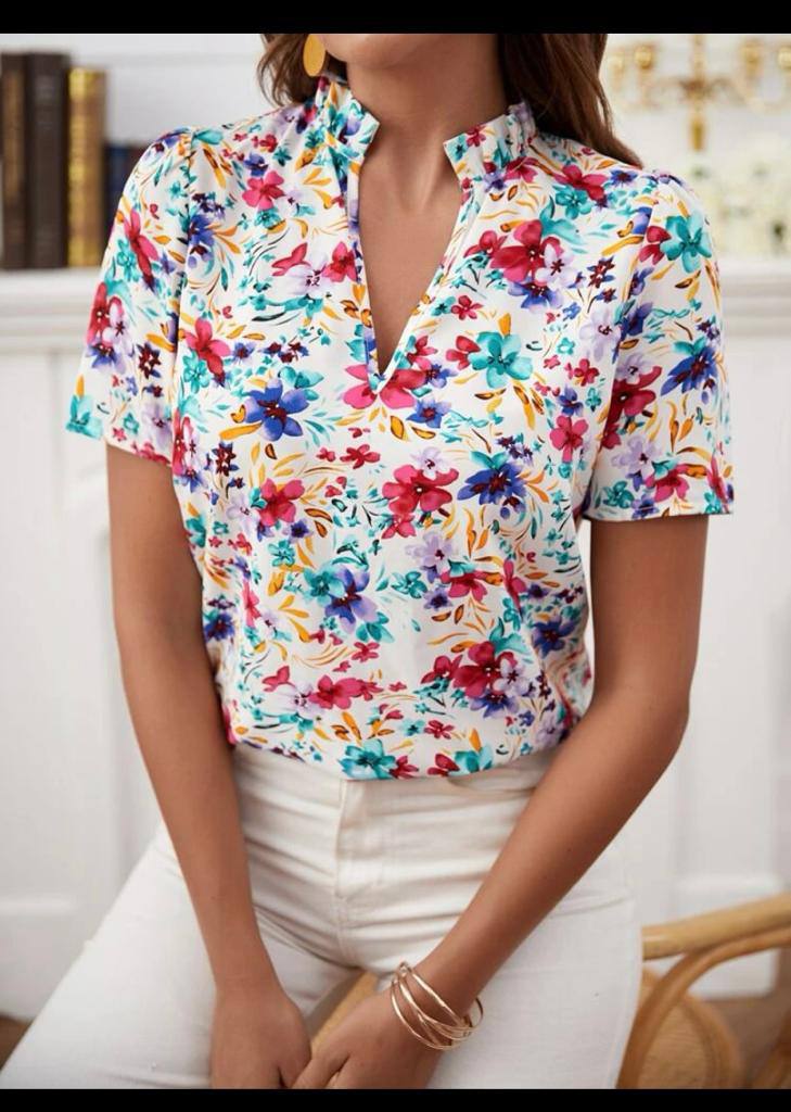 Short Sleeve V-Neck Blouse