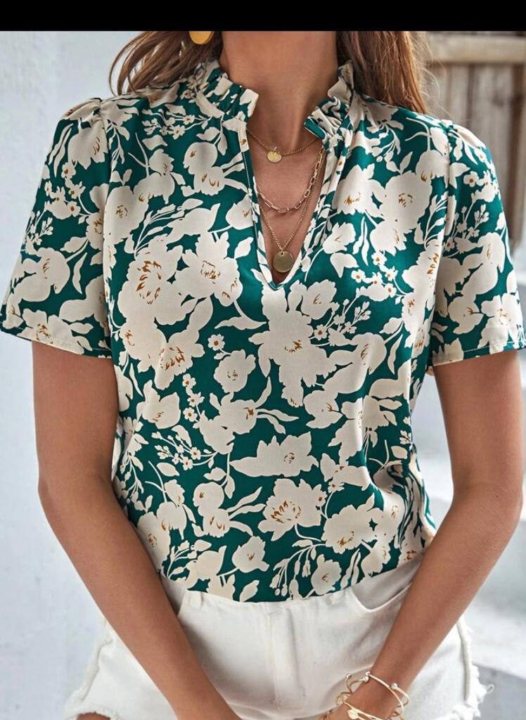 Short Sleeve V-Neck Blouse