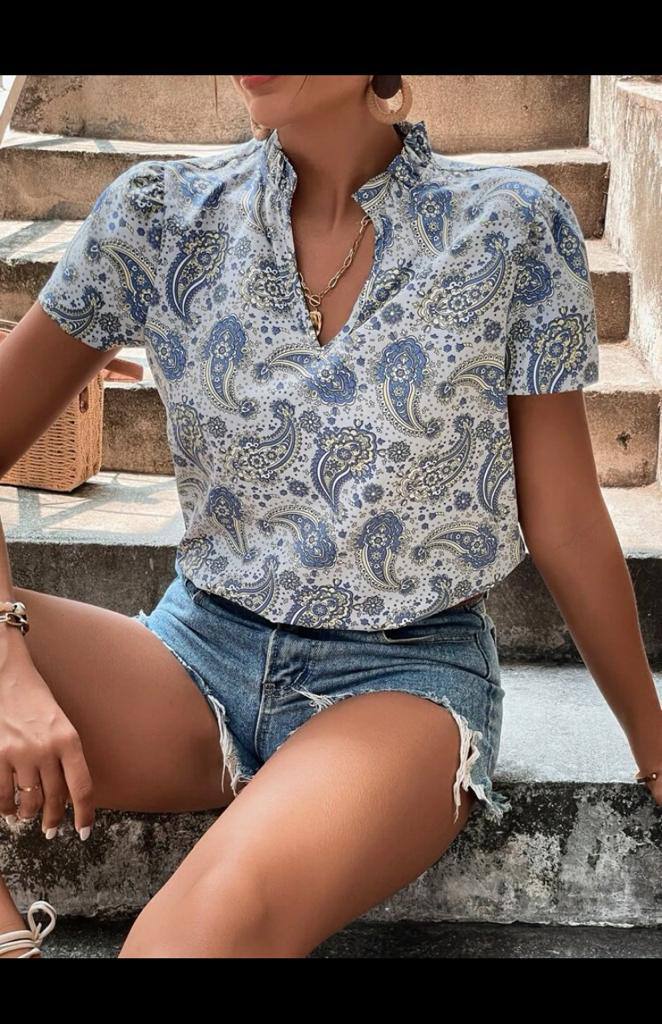 Short Sleeve V-Neck Blouse