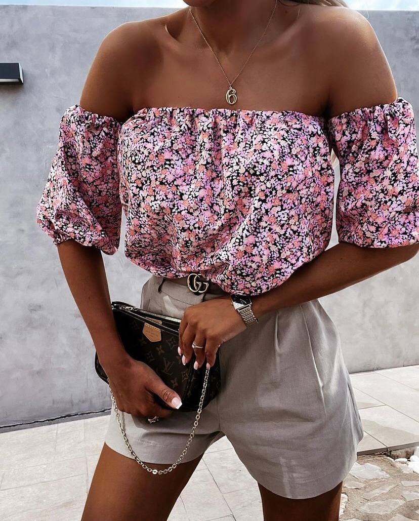 Tank Top Ruffle Short Sleeve Off Shoulder Blouse