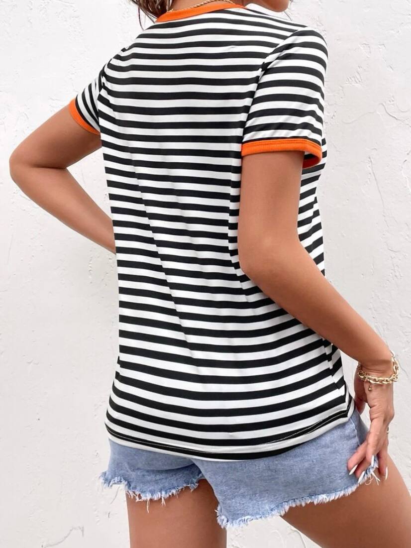 Women Striped T-Shirt with Velvet Pocket