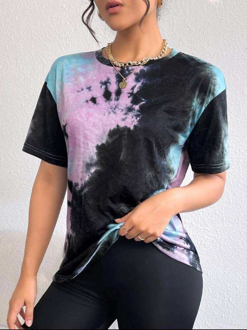 Tie Dye Black Purple T-Shirt Top