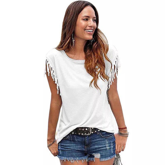 Solid Tassel Sleeve T-Shirts