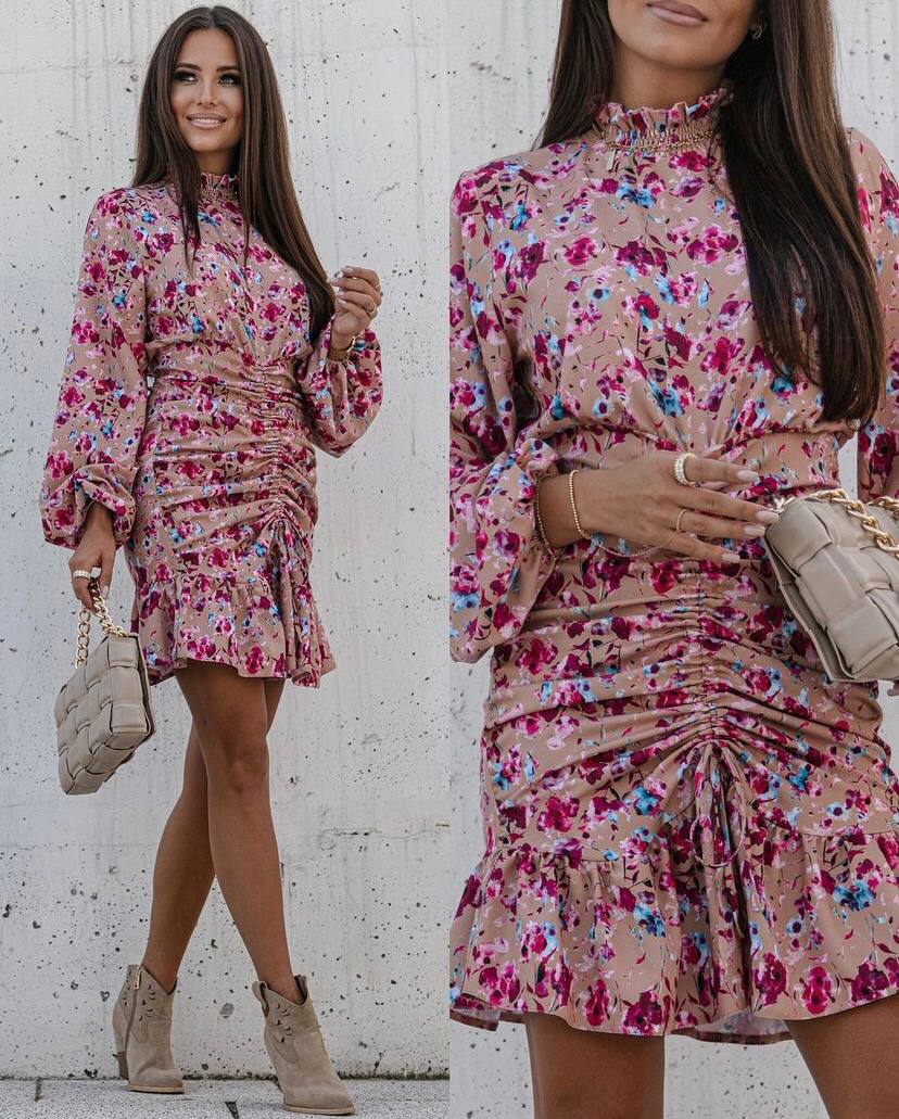 Cotton Blend Printed Mini Dress