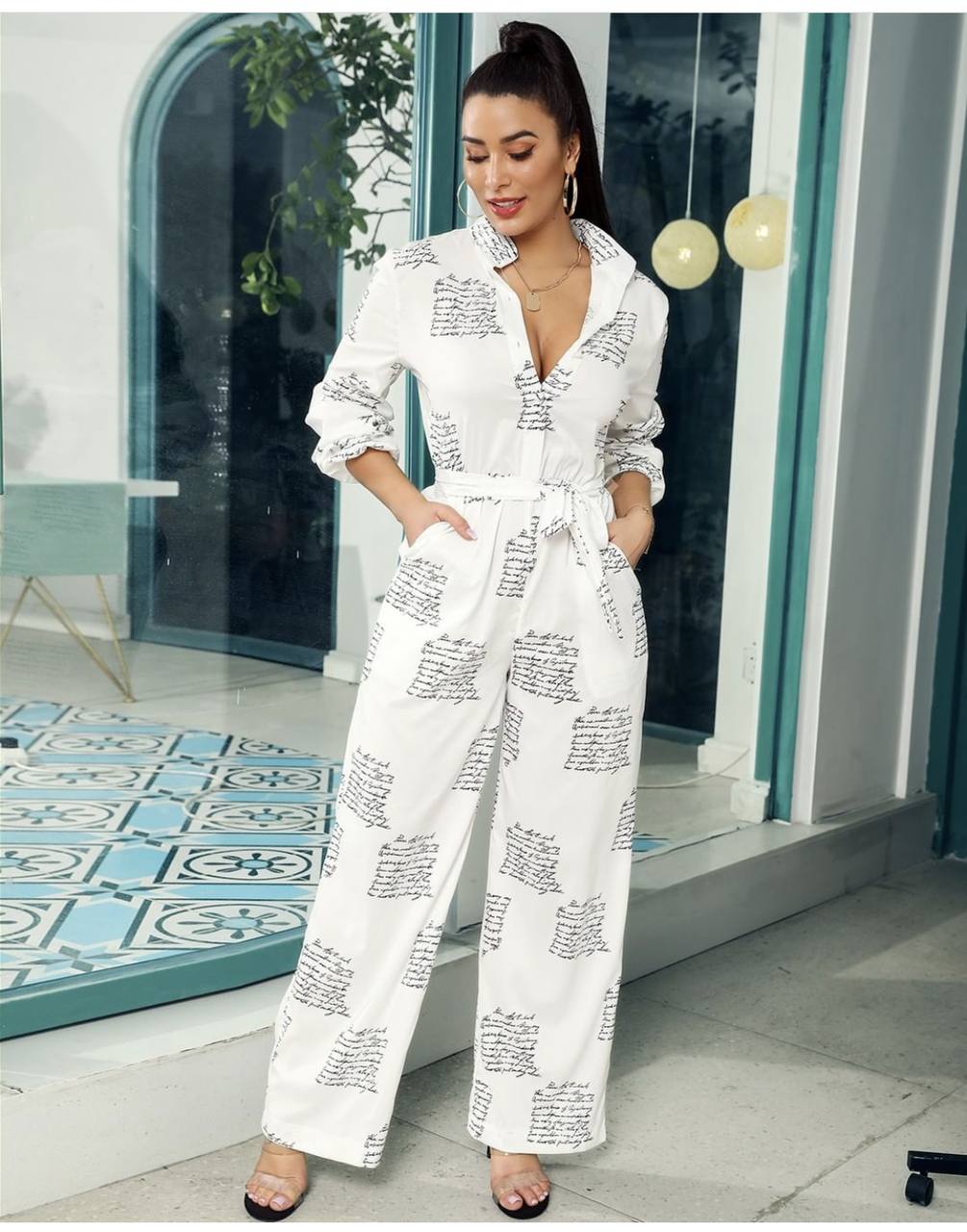 Printed Designer Belted Buttoned Jumpsuit