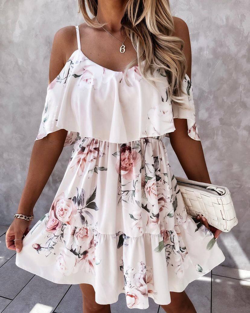 Cotton Blend Printed Strap Mini Dress