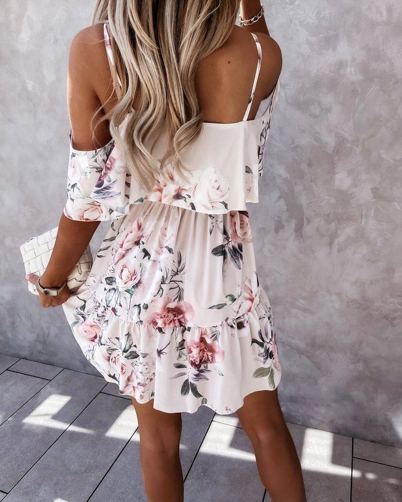 Cotton Blend Printed Strap Mini Dress