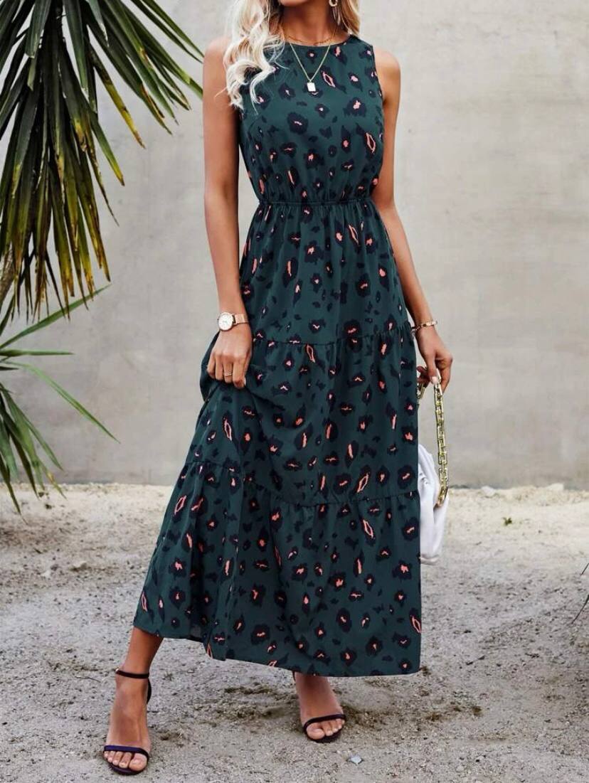 Printed Full Length Halter Neck Dress