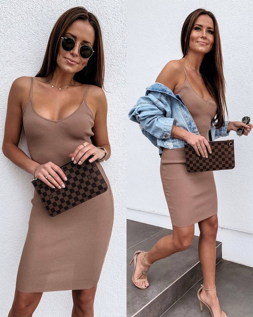 Cotton Blend Strap Bodycon Dress