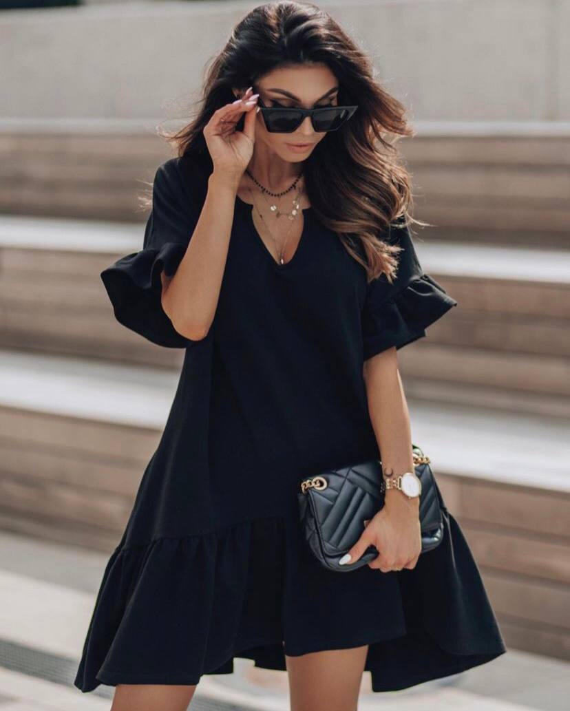 V Neck Ruffle Casual Summer Short Dress