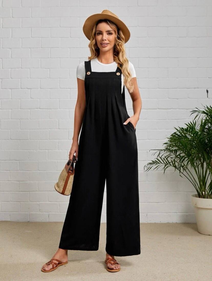 Relaxed Strap Wide Leg Jumpsuit Overalls