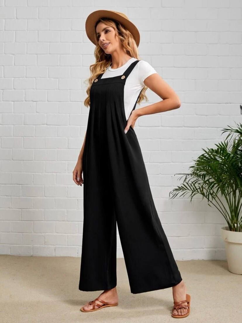 Relaxed Strap Wide Leg Jumpsuit Overalls