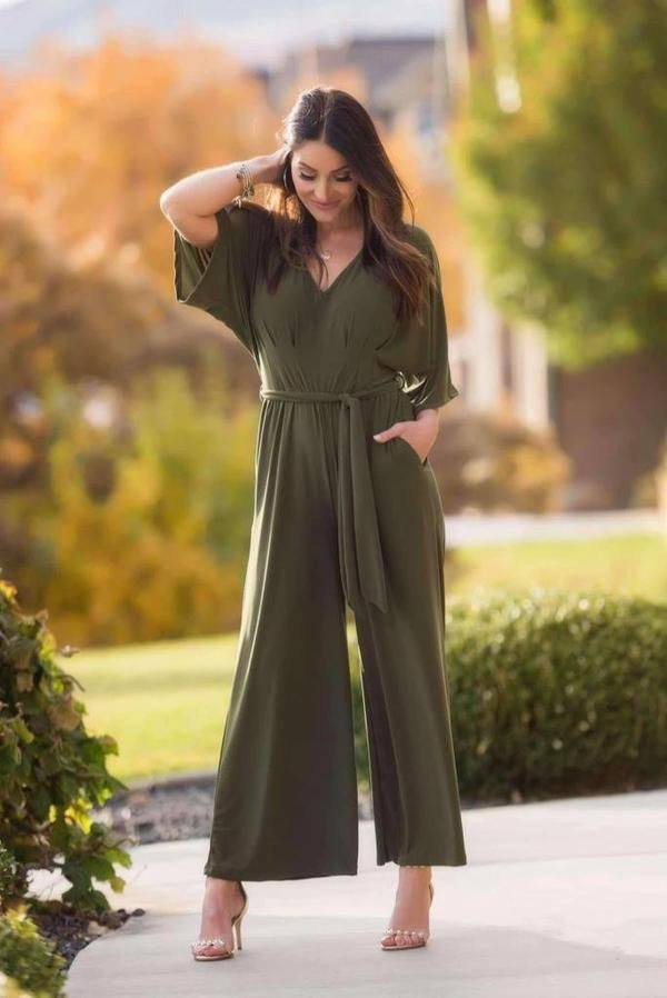 Cotton Blend Belted Relaxed Fit Jumpsuit