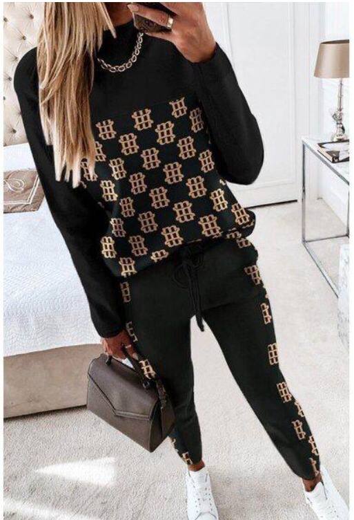 Printed Blouse and Pants Matching Set