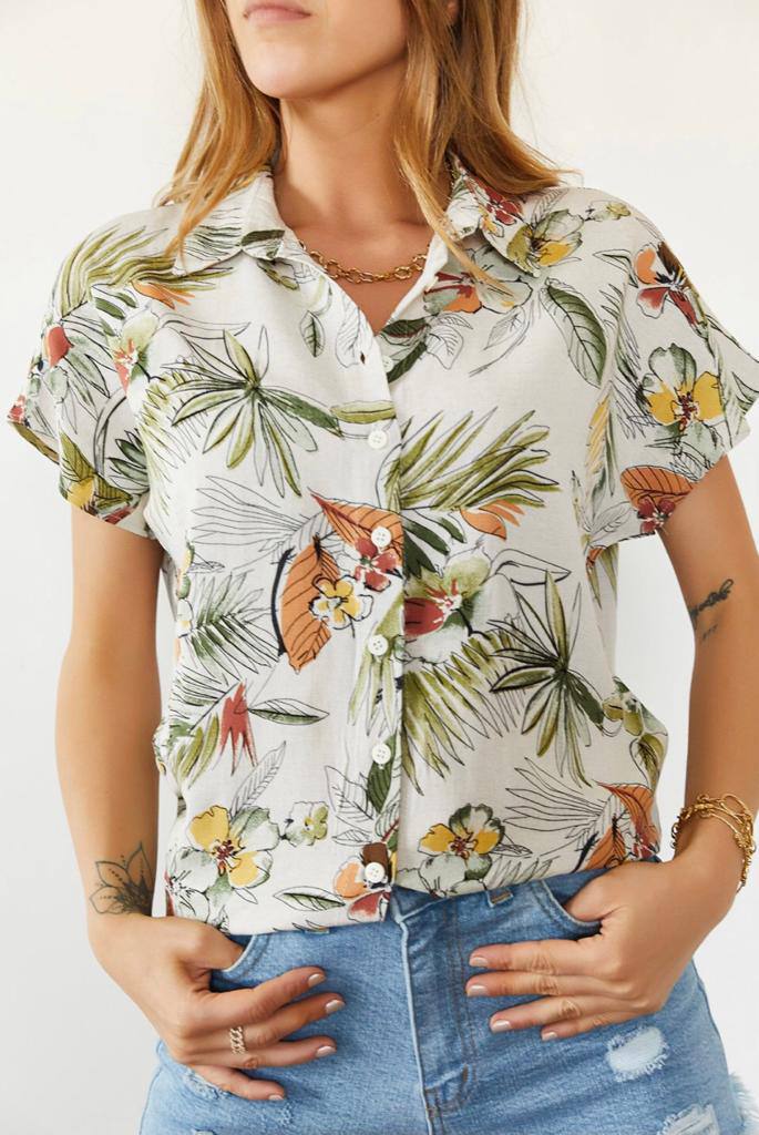 Floral Designer Short Sleeve Button Up Shirts