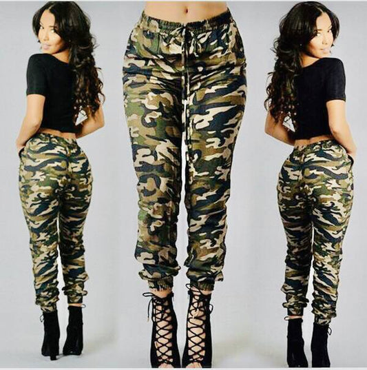 Women Camo Pants with Belted