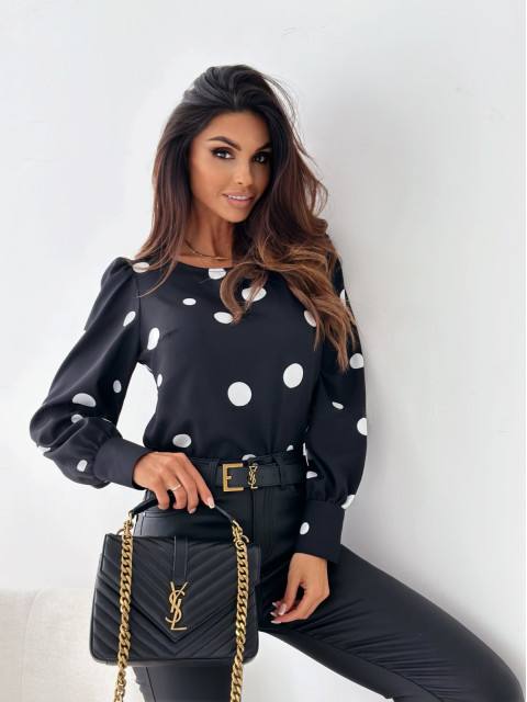 Casual Crew Neck Polka Dot Long Sleeve Blouse