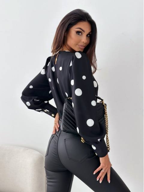 Casual Crew Neck Polka Dot Long Sleeve Blouse