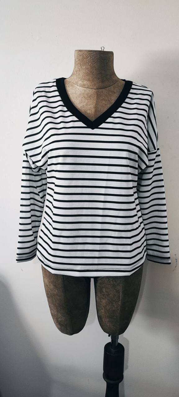 Horizontal Striped V Neck Blouses Long Sleeve Shirts Casual T-Shirt Tee Tops